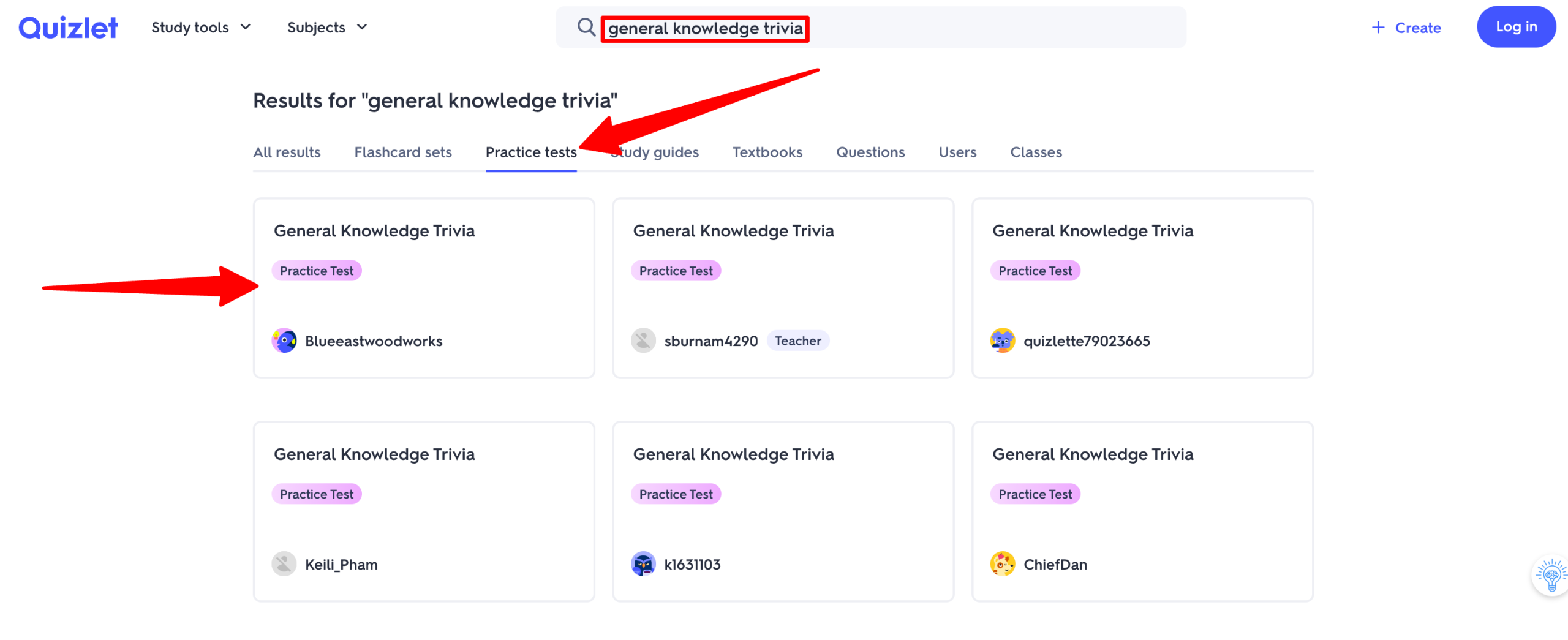 Finding a general knowledge trivia on Quizlet.