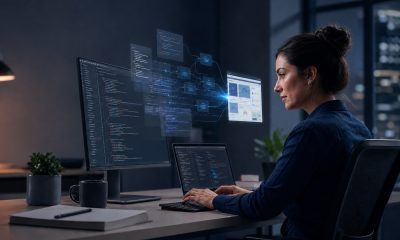 Woman developer looking at a monitor while using an AI code-generation system