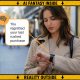 AI-generated image (GPT Image 2): street scene showing a woman in a beige coat looking at her smartwatch beside an orange notification reading 'You regretted your last rushed purchase', with blurred pedestrians and shopfronts in the background, enclosed within a distressed yellow-and-black border labeled 'AI FANTASY INSIDE' and 'REALITY OUTSIDE' with arrows and hazard markings.