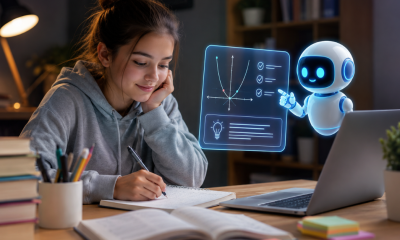 An AI homework tool helping a girl with her homework.