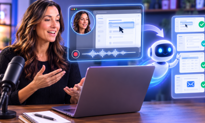 A woman screen recording and teaching an AI on a computer how to complete a task,