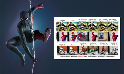 An image depicting a Marvel superhero 'anonymized' into a grey and unknown character, based on AI-generated/modified work from https://in.pinterest.com/pin/369928556910022951/ , and itself further modified with Z-Image. On the right, results from a new paper aiming to protect copyrighted animation characters by replacing them with generic substitutes. Source - https://arxiv.org/pdf/2608.12806