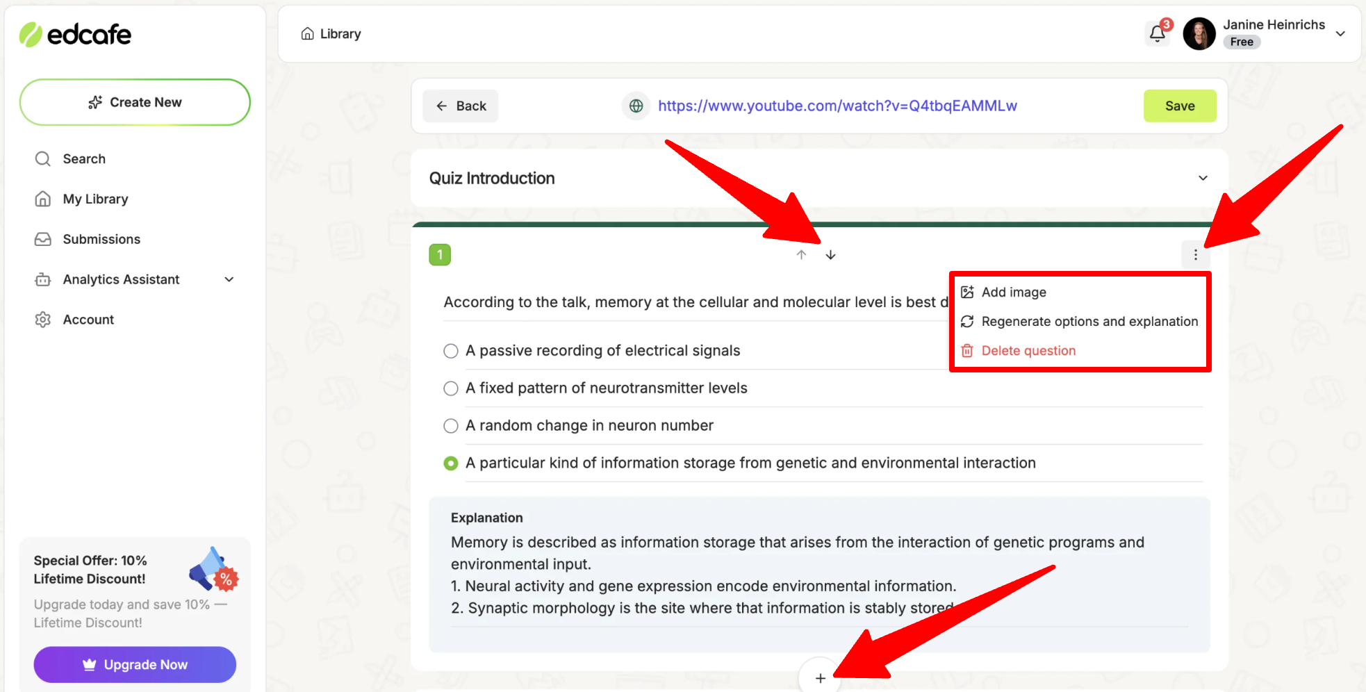 Customizing a quiz generated with Edcafe AI.