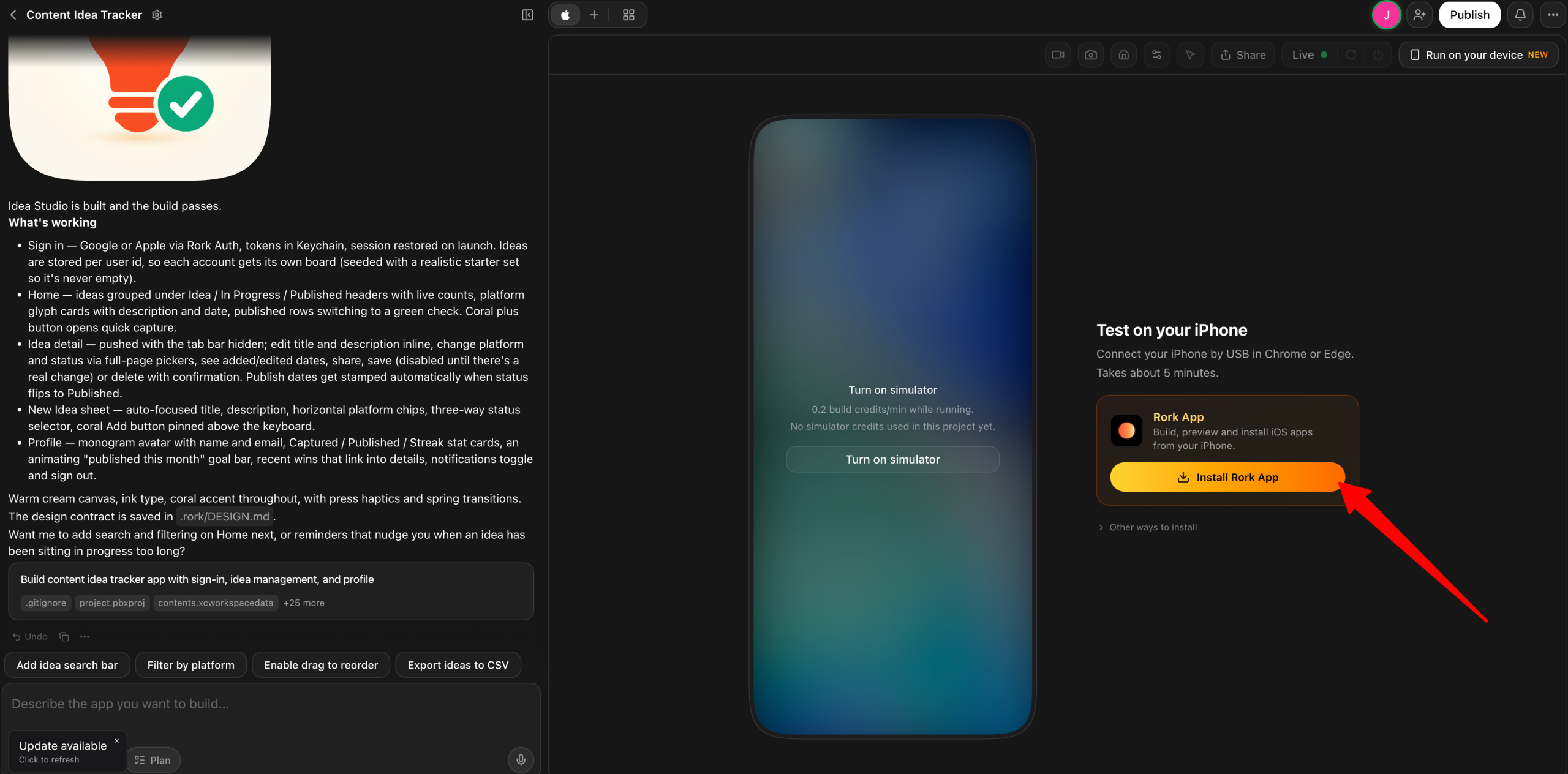 Installing the Rork App.