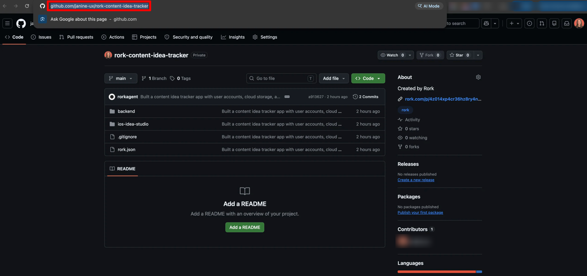 Copying the GitHub repo link.