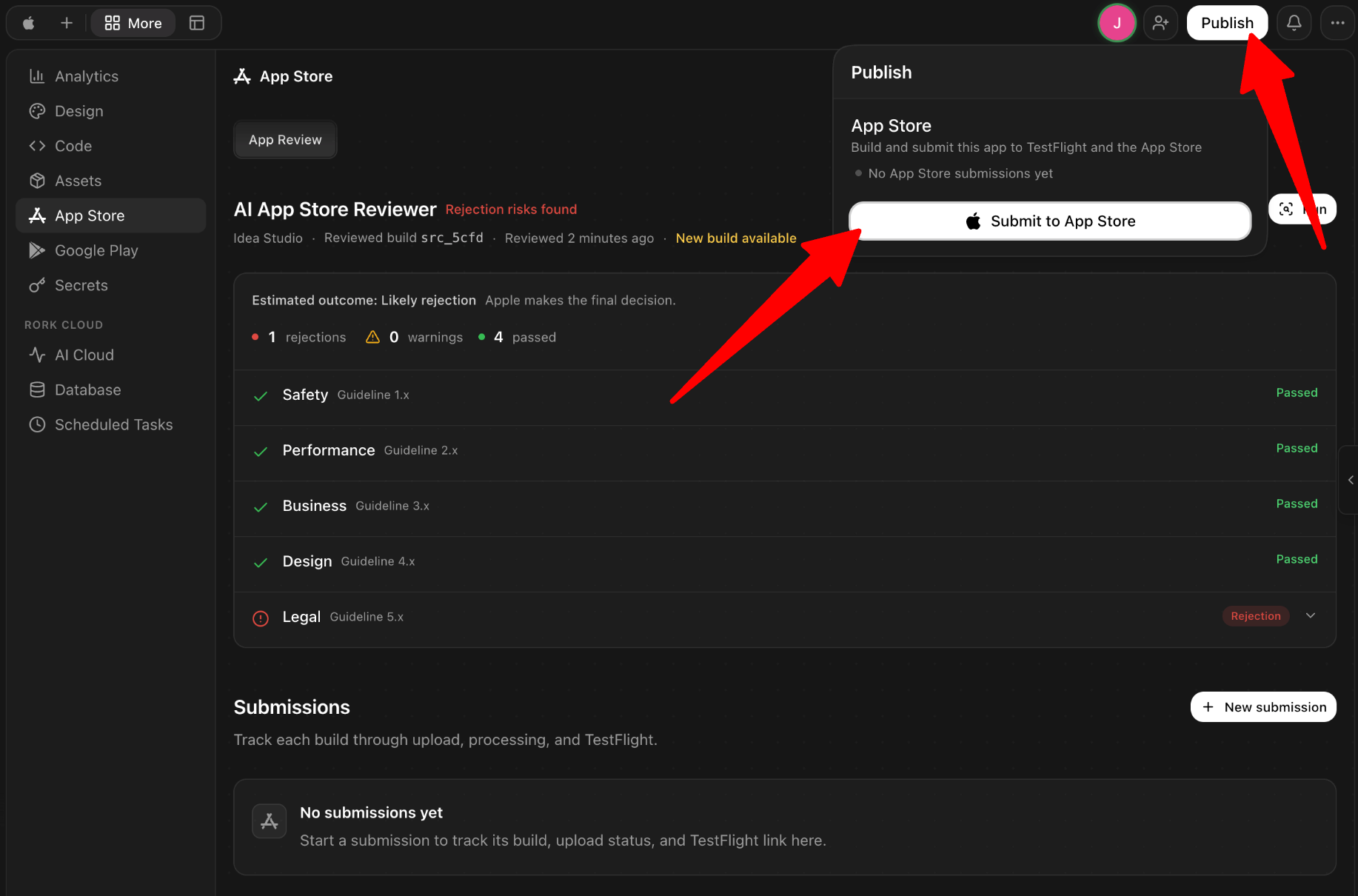 Submitting an app created with Rork AI to the App Store.