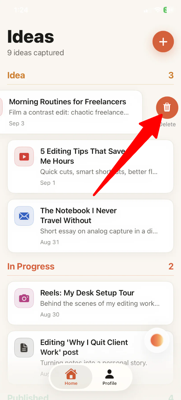 A delete option Rork AI added to the app build.