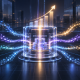 Abstract visualization of enterprise AI activity flowing into measurable business value