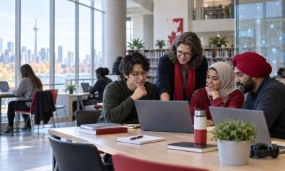 Canadian students and educators learning practical AI skills in a public learning space