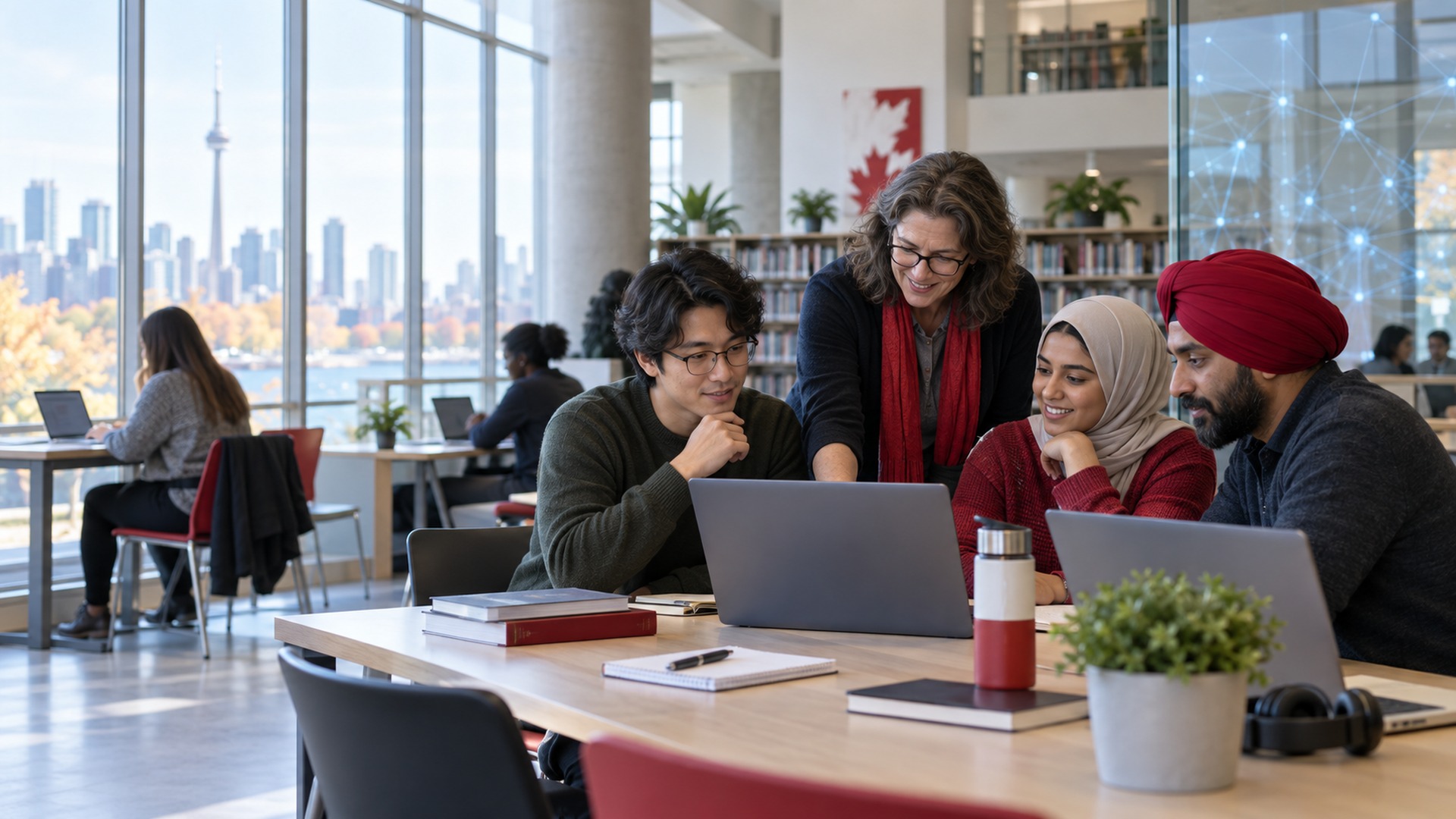 Canadian students and educators learning practical AI skills in a public learning space