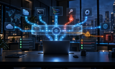 Abstract visualization of runtime security monitoring for AI coding agents