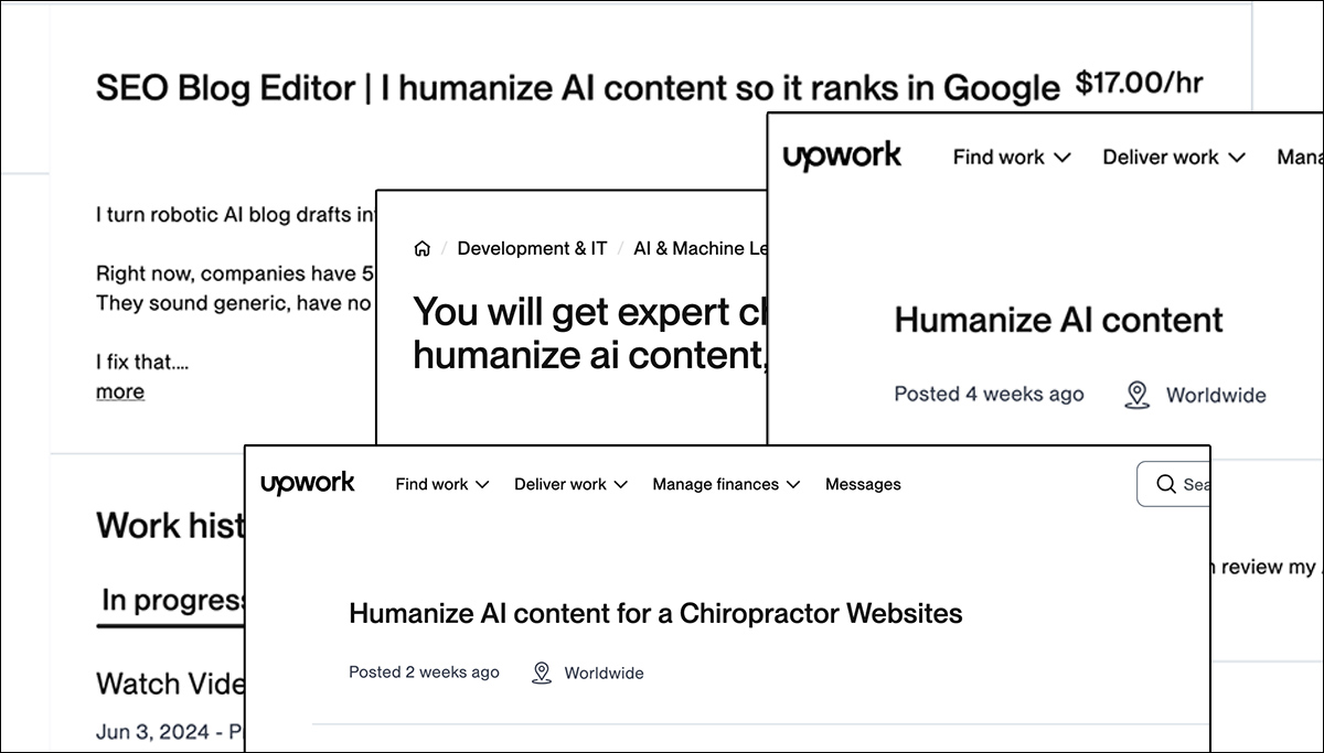 The 'Humanize' trend across real posts at Upwork.