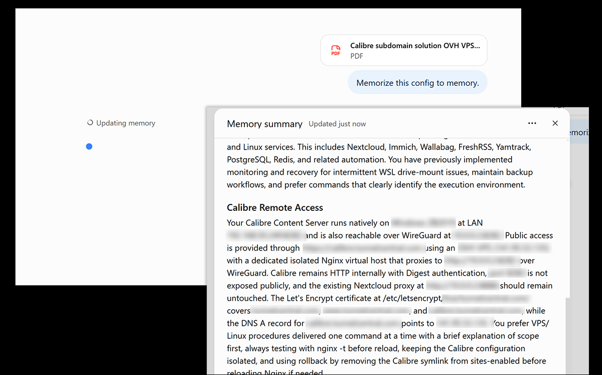 The new 'opaque' user-memory GUI, where individual facets cannot be discretely removed as before.