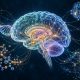 Conceptual brain connected to representations of DNA, molecules, and imaging data.