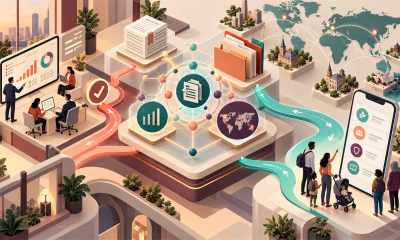 Conceptual illustration connecting benefits plans, vendor contracts, employee guidance and global program analytics.