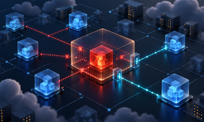 A compromised cloud workload enclosed within a containment boundary, with blocked red paths and permitted cyan connections.
