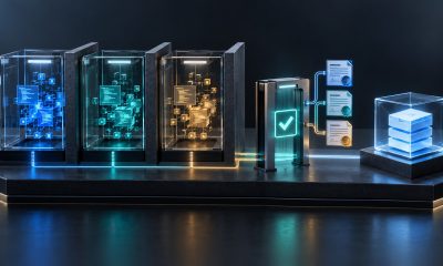 Conceptual illustration of isolated AI coding environments, a verification gate, and signed software records.