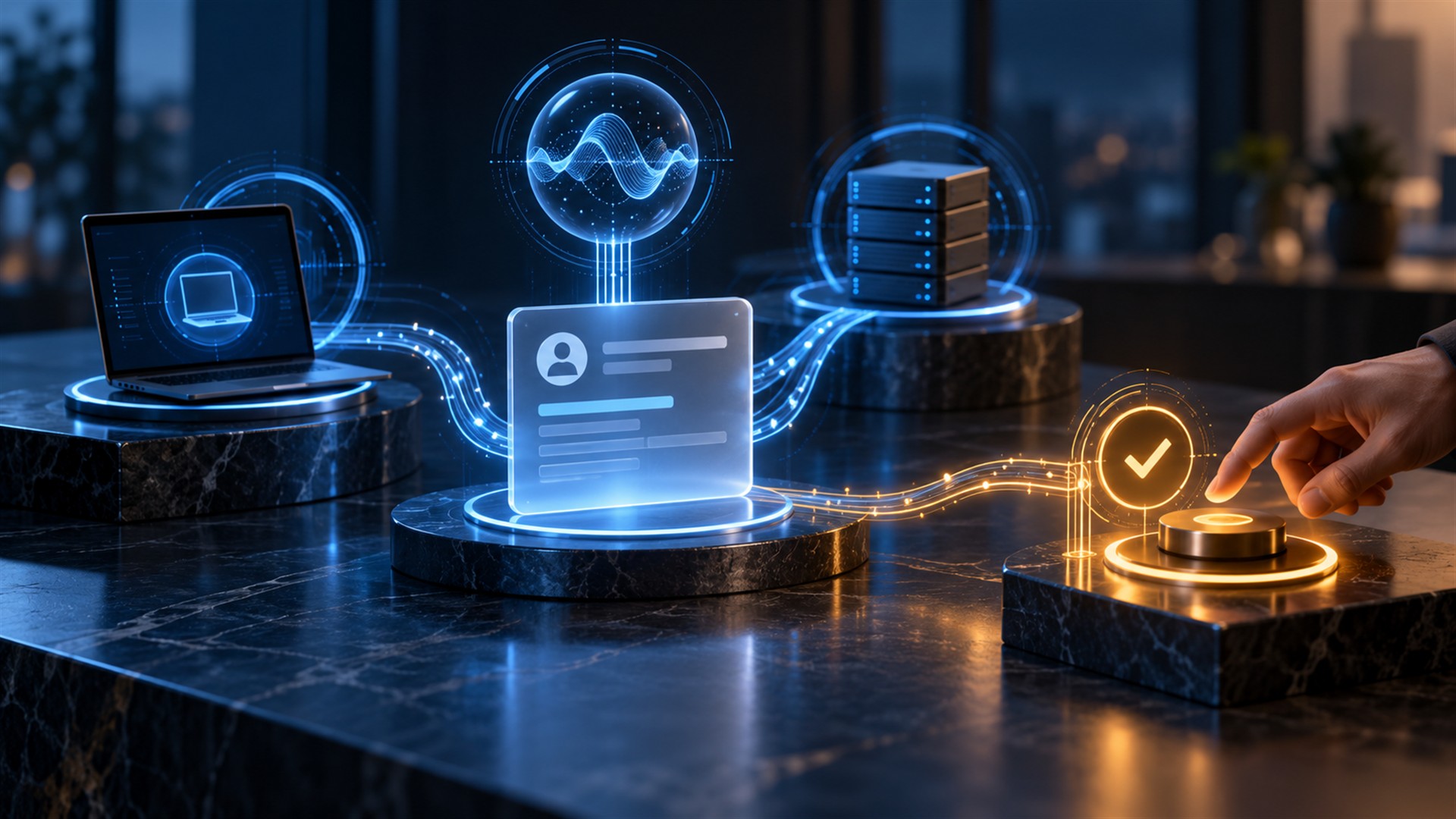 AI-led IT ticket diagnosis with human approval for endpoint changes — AI-generated illustration