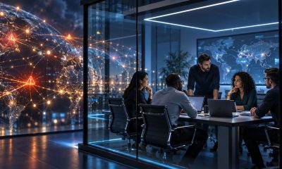 Conceptual illustration of an incident response team coordinating in a secure room beside an AI network.