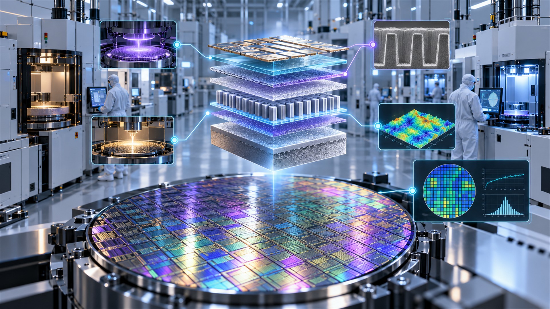 Semiconductor wafer and fabrication process visualization — AI-generated illustration