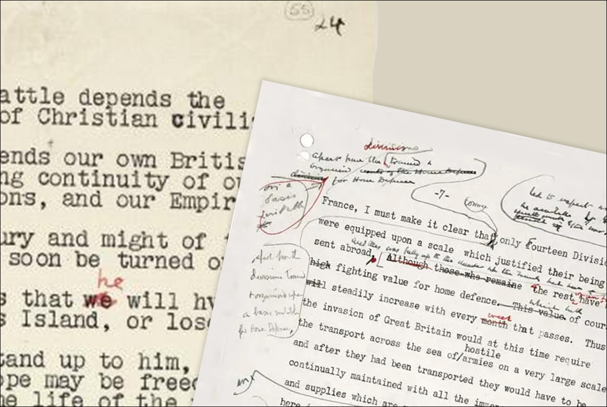 Winston Churchill used different-colored pens for different types of emphases. Here, in the preparations for his 'finest hour' speech, he appears to be using red as a corrective code. Sources: https://robertsturgeon.substack.com/p/what-made-winston-churchill-one-of