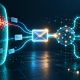 Illustration of a malicious email signal intercepted before reaching connected AI systems.
