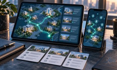 Conceptual illustration of AI healthcare market data becoming provider briefs and routes between hospitals