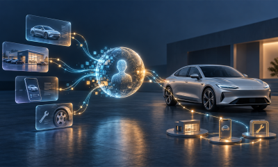 Conceptual illustration of vehicle, dealership, mobile and service records combining into a unified customer context.