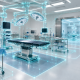 Conceptual illustration of an empty operating room mapped with spatial sensing.