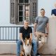 Zenzap’s three co-founders pictured outdoors with a dog
